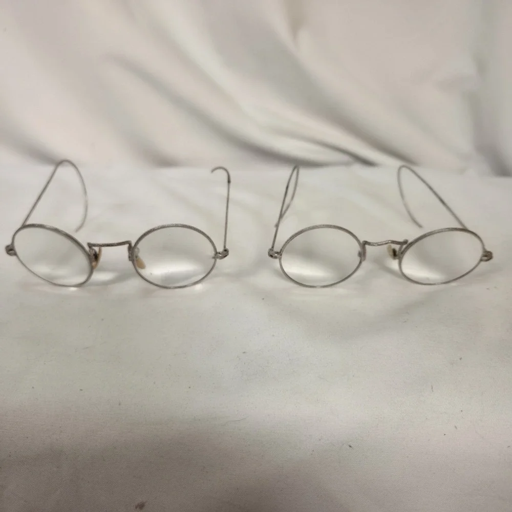 2 Antique Pair Wire Rimmed Glasses Spectacles Victorian Late 19th Early 20th VTG